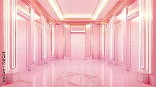 Fototapeta Futuristic Pink Neon Corridor with Elegant Architecture and Soft Lighting