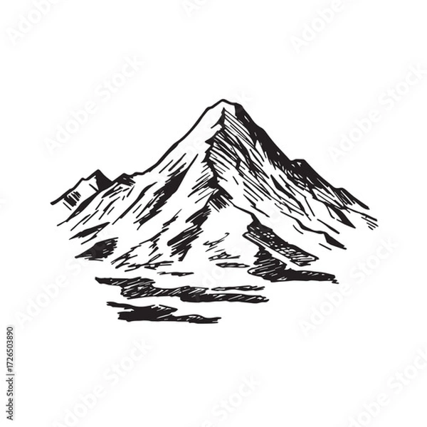 Fototapeta Black and White Mountain Illustration Image in Minimalist Line Art Style, Clean and Elegant Design