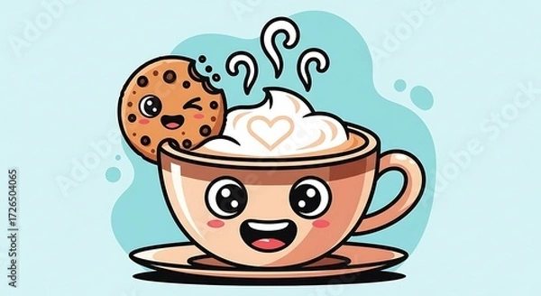 Obraz Cartoon Coffee and Cookie.
