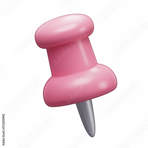 Fototapeta Pink Thumbtack: A close-up rendering of a single pink thumbtack. A visually appealing representation of a common office or craft supply item, with a focus on its form and color.