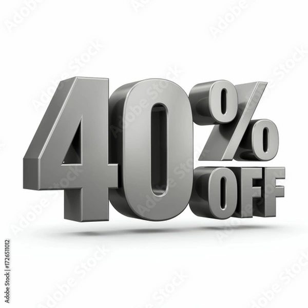 Fototapeta 40% OFF: Captivating metallic '40% OFF' stands out, exuding allure in a minimalist scene, a perfect visual for sales and deals.