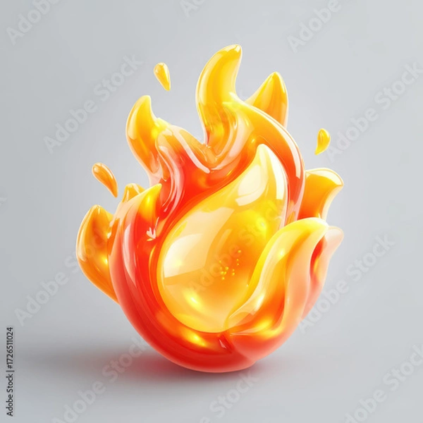 Fototapeta 3D cartoon flames in glossy colors create a fun and modern design ideal for playful illustrations and toy concepts.