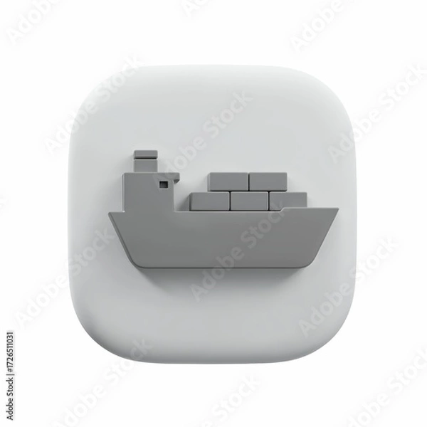 Fototapeta Shipping icon: A minimalist flat icon representing a cargo ship with precise geometry, conveying themes of transport, logistics, and international trade.
