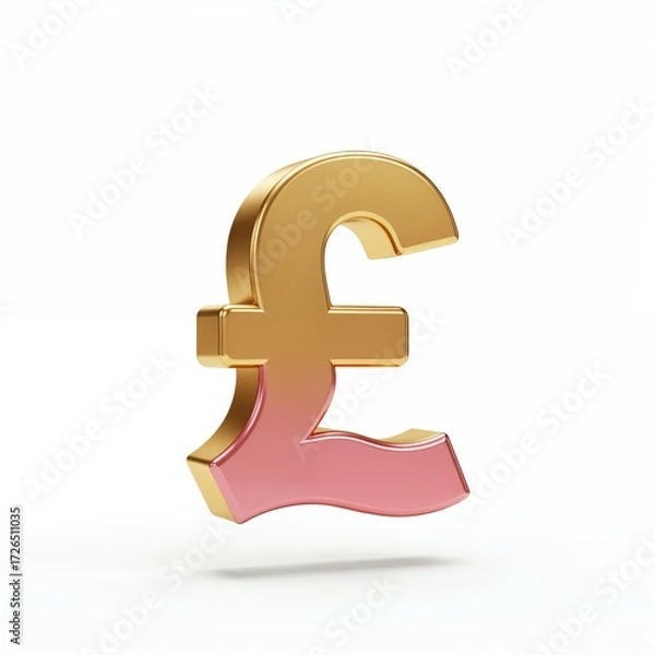 Fototapeta Golden Pound Sterling Symbol: A gleaming, three-dimensional pound sterling symbol, rendered in radiant gold, stands as a powerful emblem of wealth and financial stability.