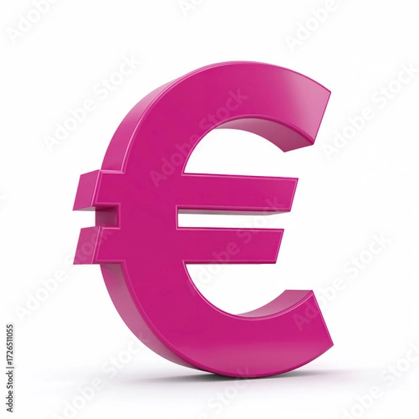Fototapeta Euro Symbol: A vibrant, three-dimensional representation of the Euro currency symbol, rendered in a vivid pink, stands as a testament to economic concepts and financial transactions.