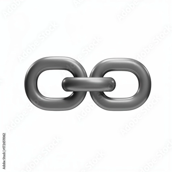 Fototapeta Metal Chain: A solitary metal chain link, a symbol of strength and connection, is isolated, showcasing a sturdy, interlocking design on a stark, clear background.