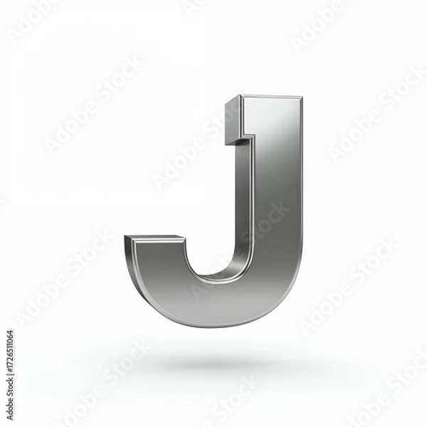 Fototapeta Isolated Letter J in Metallic Form: A lustrous, three-dimensional letter J, crafted from brushed metal, floats against a clean background, offering a sophisticated visual element.