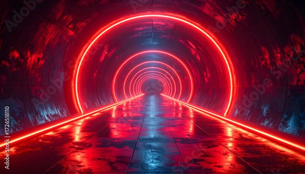 Fototapeta tunnel of light red neon background