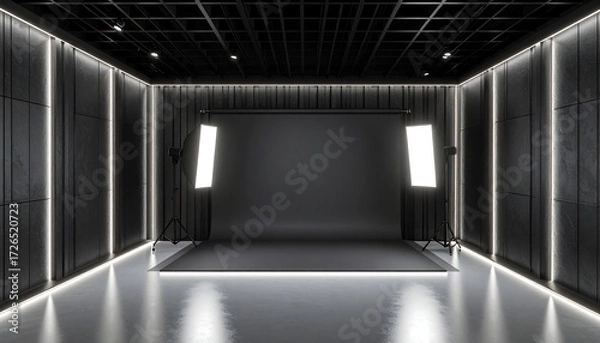 Fototapeta Empty Photography Studio with Backdrop and Lighting for Creative Projects
