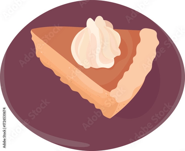 Fototapeta A slice of Thanksgiving pie. Cream pie. Vector illustration. Cooking and baking.