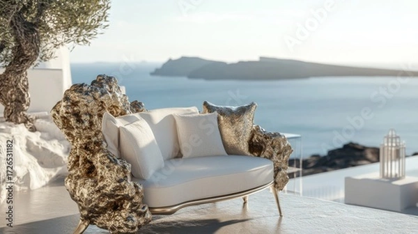 Fototapeta Extreme Close up Unrreal engine greek mythology mermaid pyrite cluster loveseat shaped a perfect symbiosis, a beautiful blending on one pyrite cluster loveseat and a greek mythology mermaid shape fusi