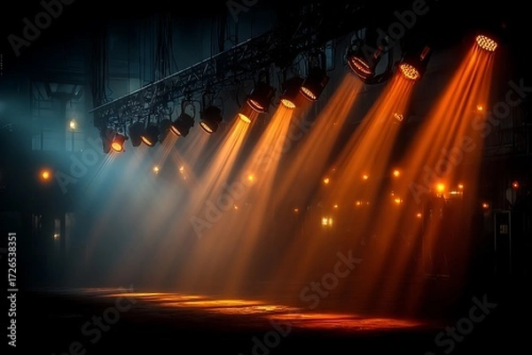 Fototapeta Fashion runway stage with glowing lights high resolution picture