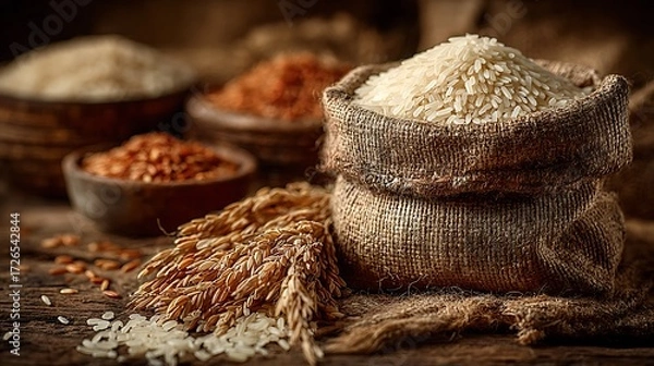 Fototapeta Raw rice displayed in natural storage high resolution picture
