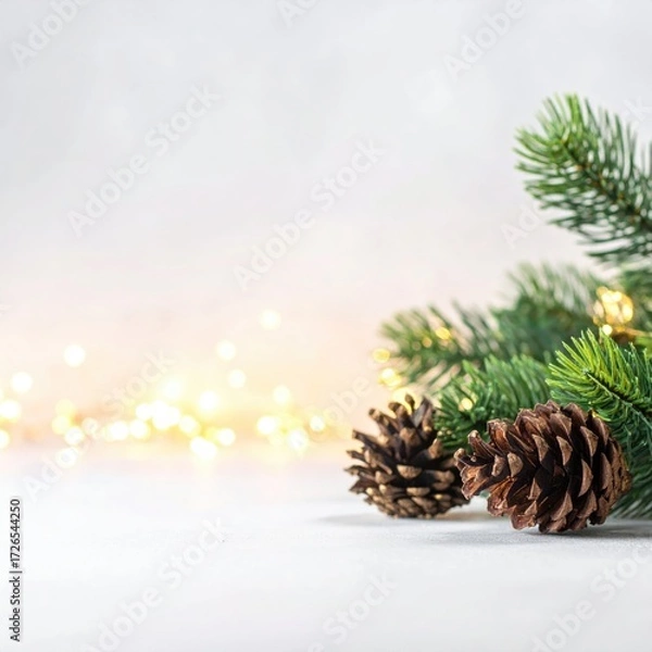 Obraz Festive Christmas arrangement with pine boughs and pinecones