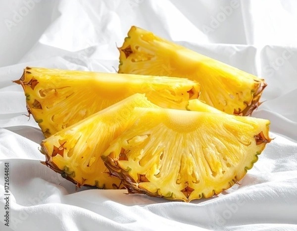 Obraz Sliced pineapple on white fabric
