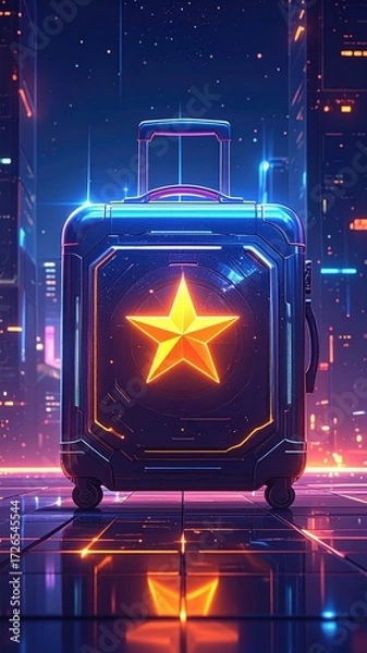 Obraz Futuristic suitcase in a neon-lit city