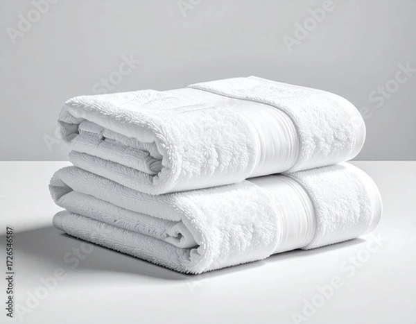 Obraz Two folded white towels on a plain surface