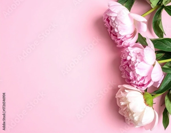 Obraz Delicate pink peonies on a pastel pink background (1)