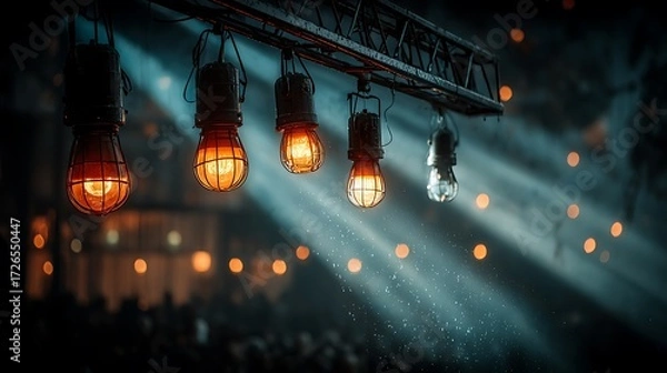 Fototapeta Vibrant stage lights shining on runway high resolution picture