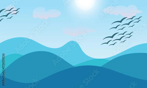 Fototapeta Blue Sky Ocean View Vector Art Illustration Scenery Background Landscape