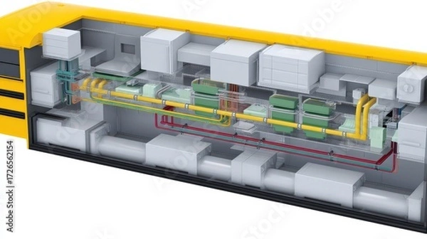 Fototapeta Cross-section showing bus GPS system integration, School bus GPS tracking