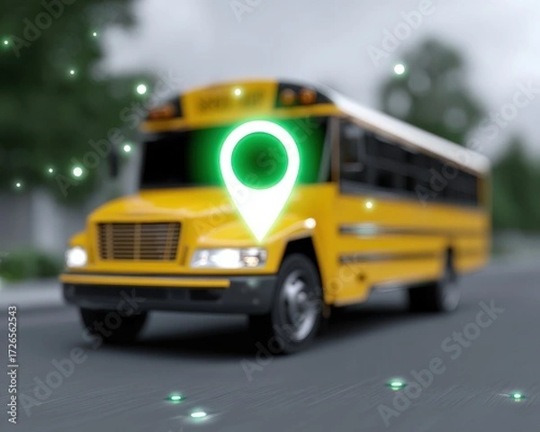 Fototapeta Digital signature panel confirming child drop off via GPS, School bus GPS tracking