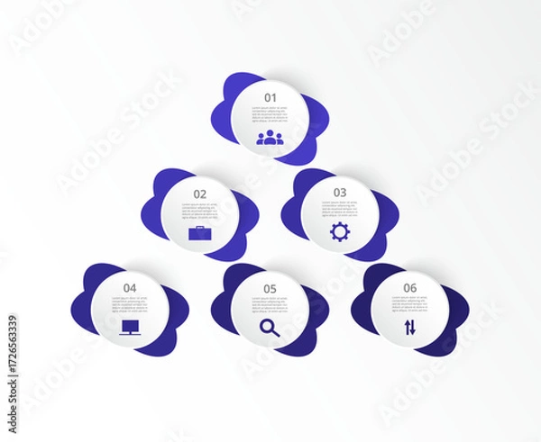 Fototapeta Step by step creative infographic template with 6 options, parts or processes.