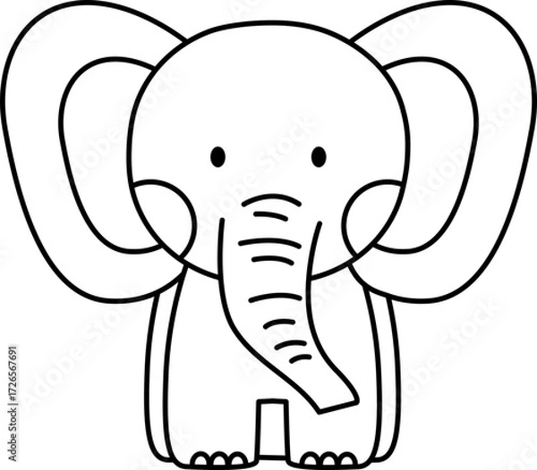 Fototapeta Elephant Vector Illustration. Simple Outline Elephant Coloring Page