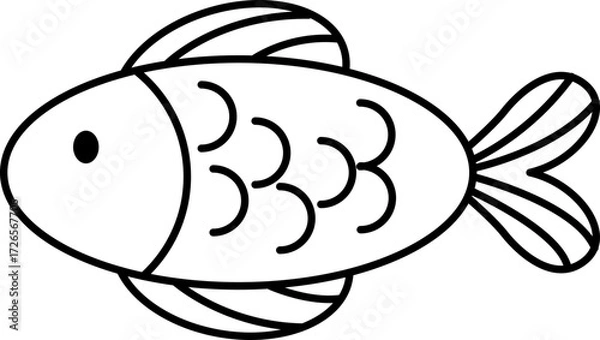 Fototapeta Fish in the Water Vector Illustration. Simple Outline Fish Coloring Page
