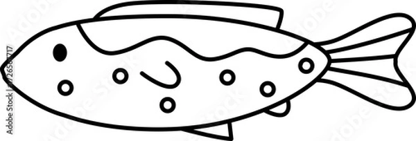Fototapeta Fish in the Water Vector Illustration. Simple Outline Fish Coloring Page