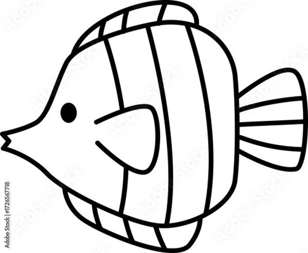 Fototapeta Fish in the Water Vector Illustration. Simple Outline Fish Coloring Page