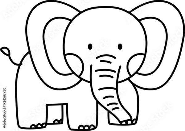 Fototapeta Elephant Vector Illustration. Simple Outline Elephant Coloring Page