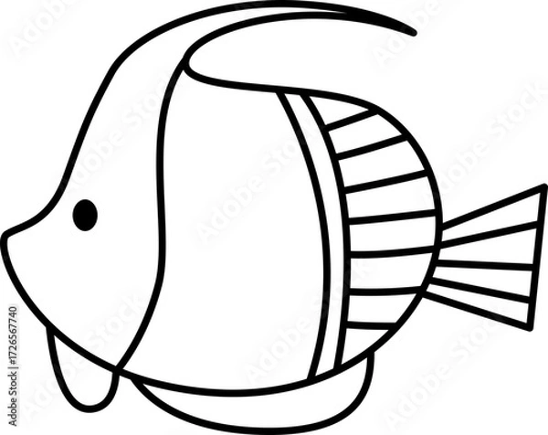 Fototapeta Fish in the Water Vector Illustration. Simple Outline Fish Coloring Page