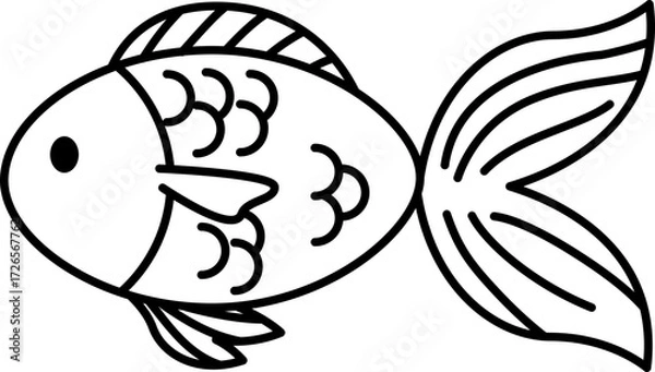 Fototapeta Fish in the Water Vector Illustration. Simple Outline Fish Coloring Page