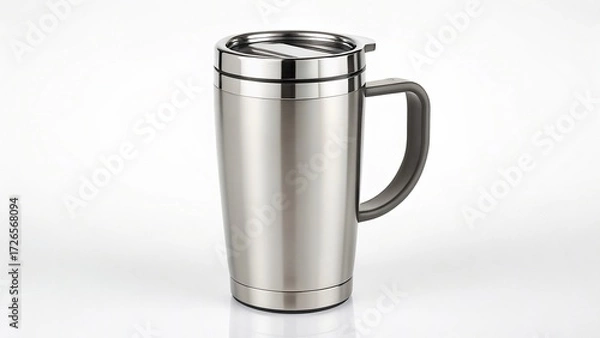 Fototapeta Stylish insulated travel mug with handle and flip-top lid for hot or cold beverages