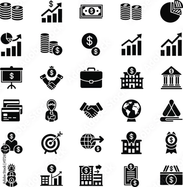 Fototapeta Collection of business and finance icons for presentations and websites