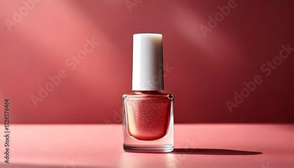 Fototapeta Bottle of red nail polish. On background. Beauty and cosmetics