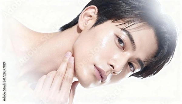 Fototapeta 光が差し込む美しい肌の男性