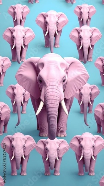 Fototapeta Pink elephants on a light-blue background
