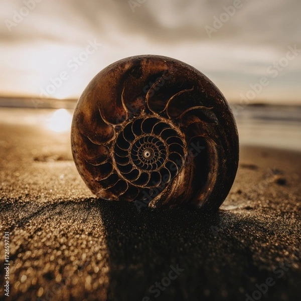 Obraz Spiral shell on beach sand