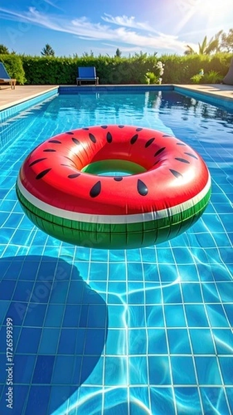 Obraz Watermelon inflatable ring in a swimming pool