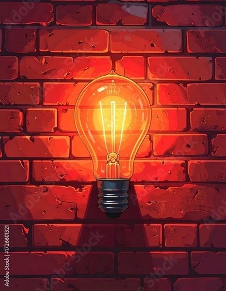 Obraz Warm light bulb against brick wall
