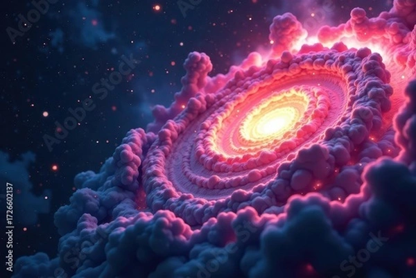 Fototapeta Abstract swirling nebula depicting gravity's pull, dark matter hinted at , vortex, light