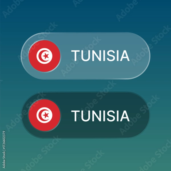 Fototapeta tunisia Flag button with liquid glass style design