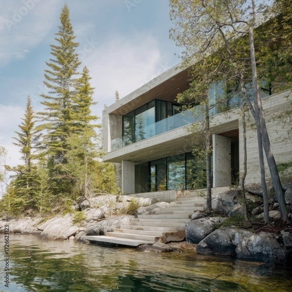 Obraz Modern lakeside house