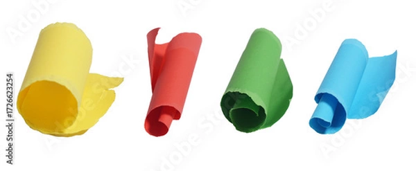 Fototapeta Set collection or collage of various color of rolled up ripped paper isolated on transparent background