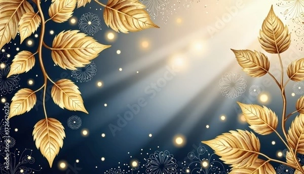 Fototapeta Luxury Gold Leaf Background with Sparkling Lights Elegant Design