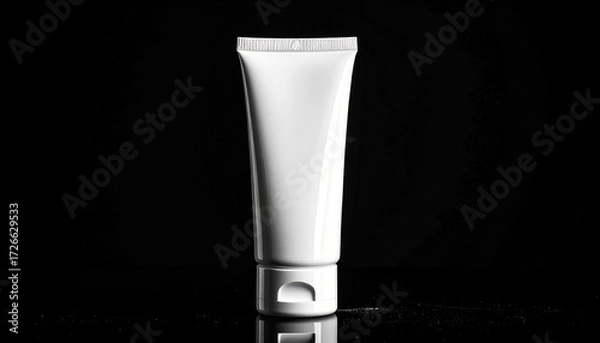 Fototapeta A white, unbranded cosmetic tube with a flip-top cap standing upright against a solid black background.