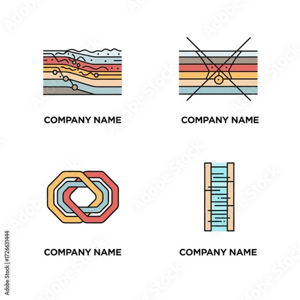 Fototapeta Geological strata and abstract interlocking shapes logo set.