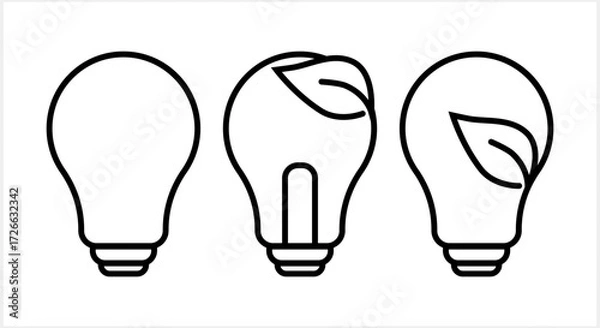 Fototapeta Doodle electric eco lamp set icon Lamp with leaf Sketch vector stock illustration
